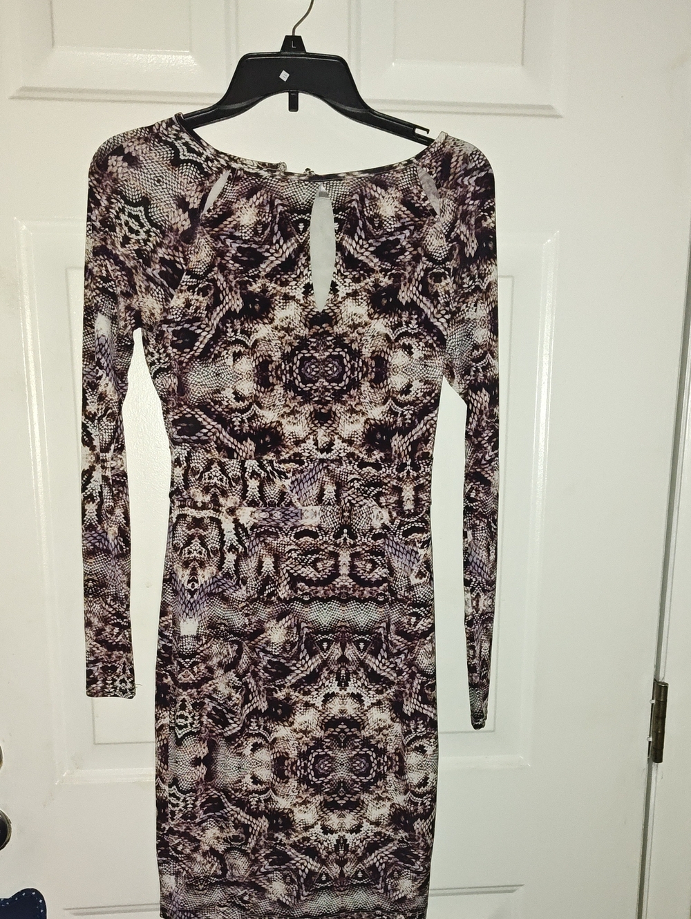 Jennifer Lopez Long-Sleeve Printed Bodycon Dress in Purple and Black